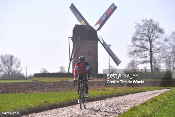 Greg Van Avermaet of Belgium and BMC Racing Team / Windmill / during training of 116th Paris to Roubaix 2018 on April 6, 2018 in Arenberg, France.