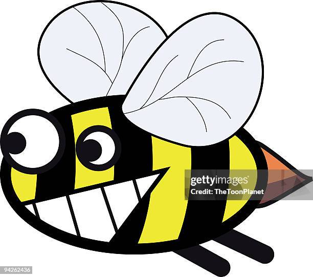 mad speedy cartoon bee - bumblebee white stock illustrations