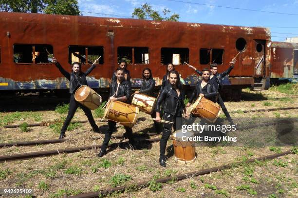 Pablo Touron, David Gerez, Leandro Figueroa, Matias Jaime, Alejo Acosta, Leandro Palavecino, Jonathan Leiva and Andres Ricco of Malevo pose during a...