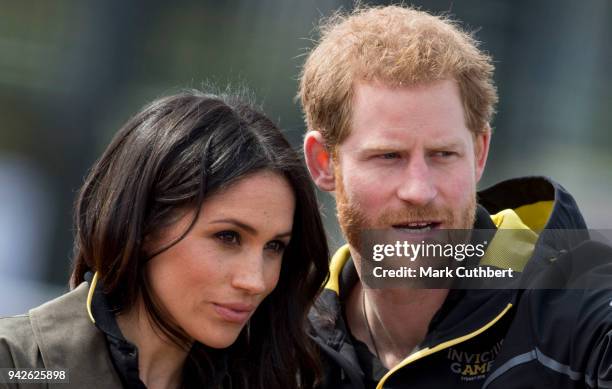 Prince Harry and Meghan Markle attend the UK Team Trials for the Invictus Games Sydney 2018 at University of Bath on April 6, 2018 in Bath, England.