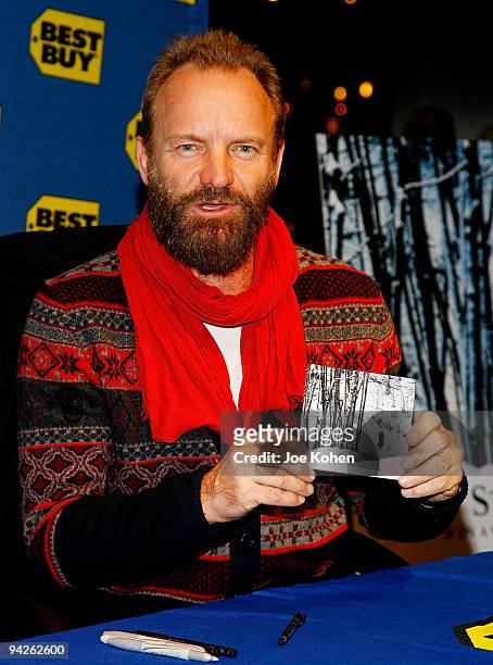Musician Sting promotes "If A Winter's Night..." at Best Buy on December 10, 2009 in New York City.