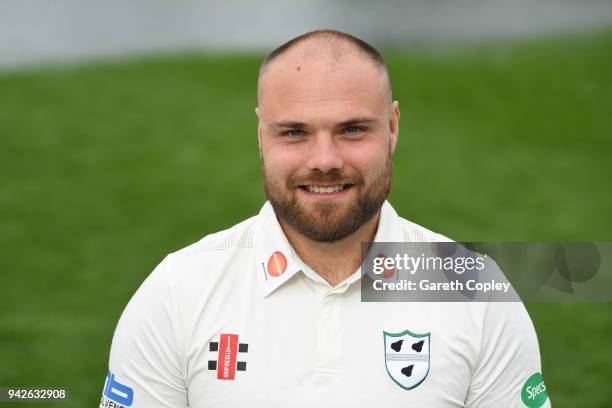 Joe Leach of Worcestershire poses for a portrait during the Worcestershire CCC Photocall at New Road on April 6, 2018 in Worcester, England.