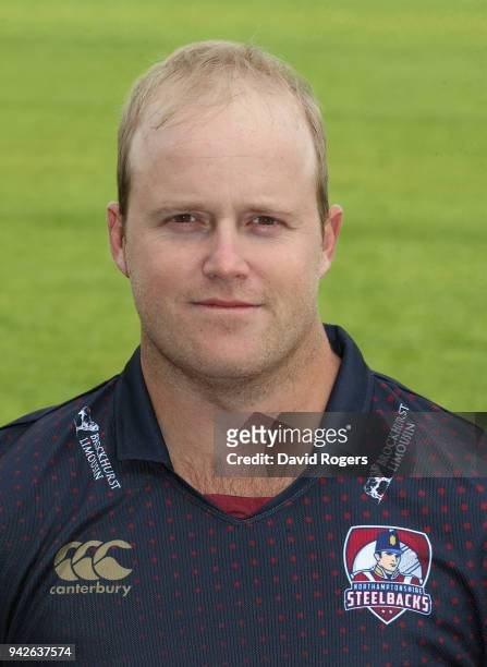 Richard Levi of Northamptonshire County Cricket Club poses for a portrait in their NatWest T20 Blast strip during the photocall held at The County...