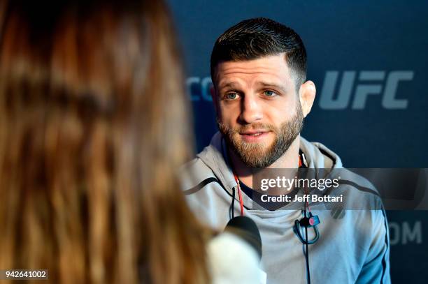 Calvin Kattar interacts with media during the UFC 223 Ultimate Media Day inside Barclays Center on April 5, 2018 in Brooklyn, New York.