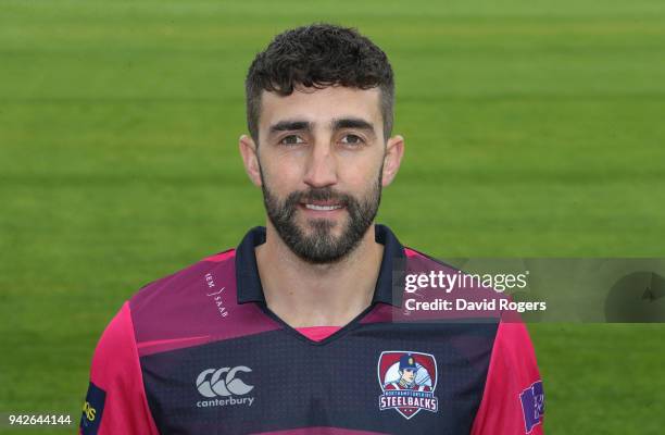 Ben Sanderson of Northamptonshire County Cricket Club poses for a portrait in their Royal London One-day Cup strip during the photocall held at The...