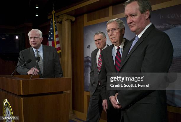 Sen. John McCain, R-Ariz., Sen. Jon Kyl, R-Ariz., Senate Minority Leader Mitch McConnell, R-Ky., and Sen. Michael D. Crapo, R-Idaho, during a news...
