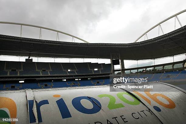 The stadium Estadio Olimpico Joao Havelange is empty of people on December 10, 2009 in Rio de Janeiro, Brazil. The stadium will be used for track &...