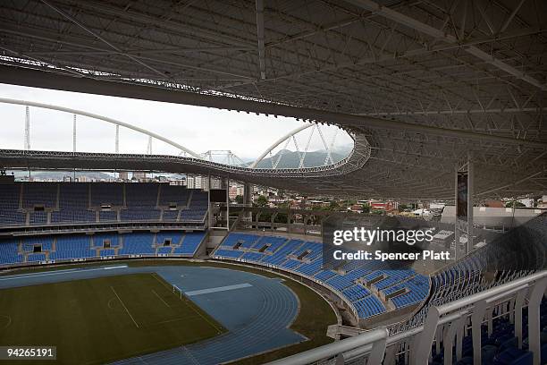 The stadium Estadio Olimpico Joao Havelange is empty of people on December 10, 2009 in Rio de Janeiro, Brazil. The stadium will be used for track &...
