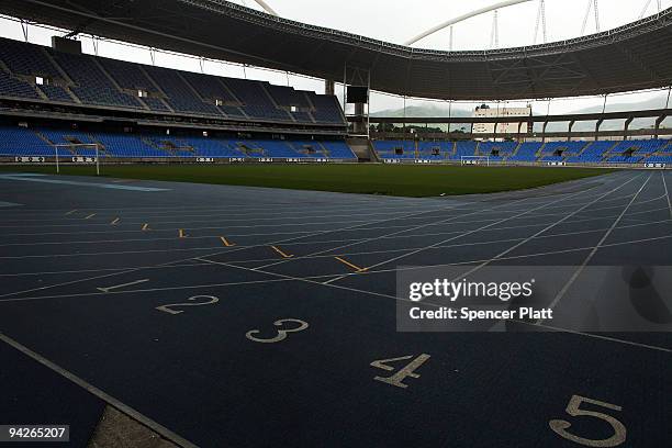 The stadium Estadio Olimpico Joao Havelange is empty of people on December 10, 2009 in Rio de Janeiro, Brazil. The stadium will be used for track &...