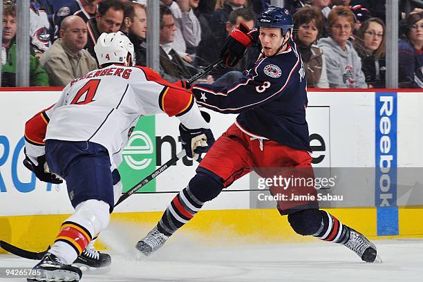 Defenseman Marc Methot of the Columbus Blue Jackets skates against the Florida Panthers on December 9, 2009 at Nationwide Arena in Columbus, Ohio....