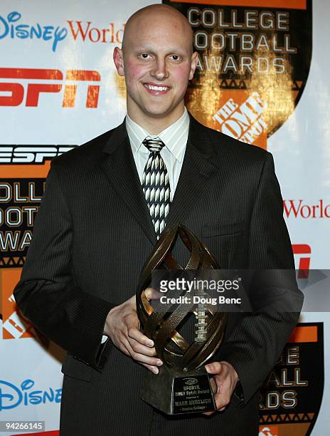 Defensive lineman Mark Herzlich of the Boston College poses with the Disney Spirit Award trophy during the Home Depot ESPNU College Football Awards...