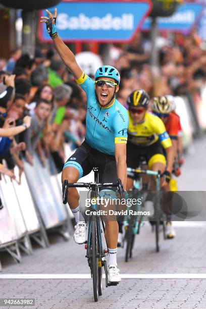 Arrival / Omar Fraile Matarranza of Spain and Astana Pro Team / Celebration / Primoz Roglic of Slovenia and Team LottoNL-Jumbo Yellow Leader Jersey /...