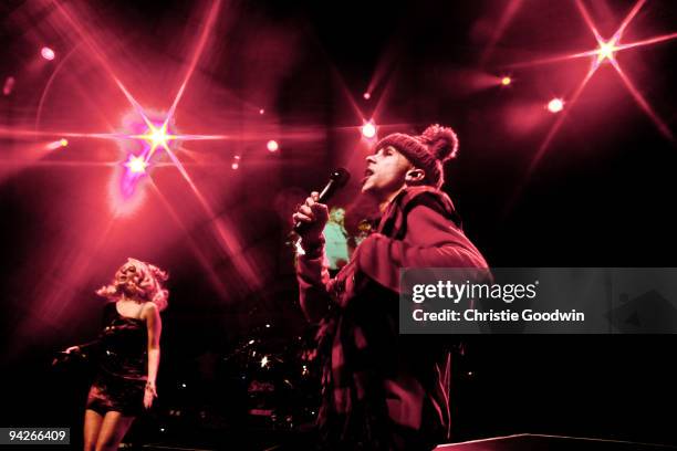 Tulisa and Dappy of N-Dubz perform on stage at Shepherds Bush Empire on December 10, 2009 in London, England.