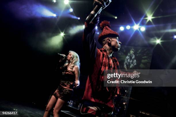 Tulisa and Dappy of N-Dubz perform on stage at Shepherds Bush Empire on December 10, 2009 in London, England.