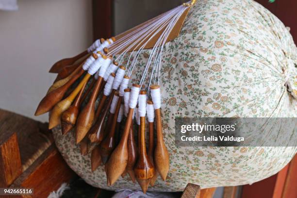 the lace of bobbins - lace making stock pictures, royalty-free photos & images