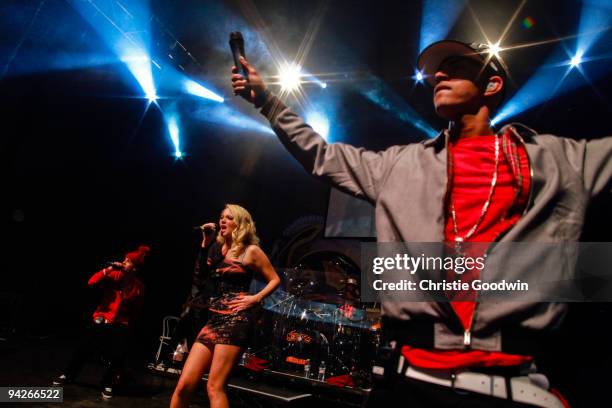 Dappy, Tulisa and Fazer of N-Dubz perform on stage at Shepherds Bush Empire on December 10, 2009 in London, England.