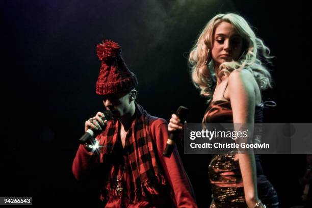 Dappy and Tulisa of N-Dubz perform on stage at Shepherds Bush Empire on December 10, 2009 in London, England.