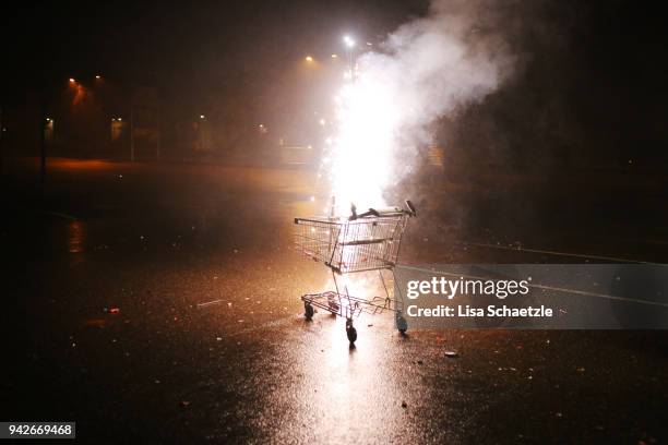 celebrate new year's eve with fireworks: firework in a shopping venture - riots stock pictures, royalty-free photos & images