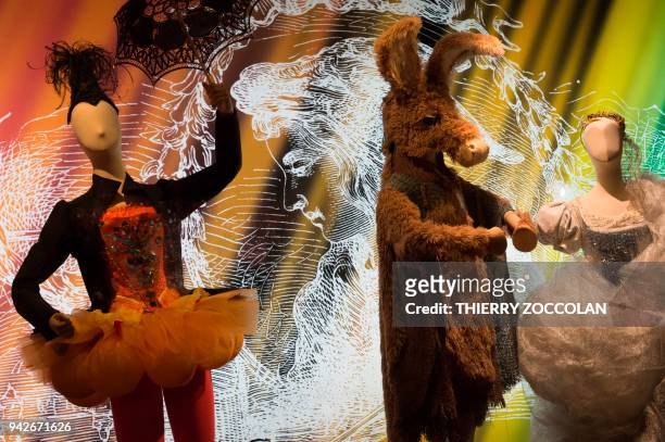 Costumes for the ballet "Donkey Skin" by french costume designer Olivier Beriot are pictured during a press preview of the exhibition "Fairy Tales"...
