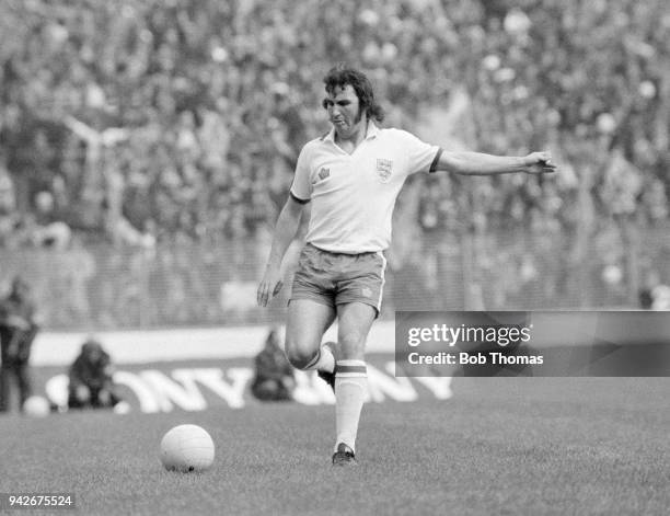 Gerry Francis in action for England during the British Championship Home International match between Scotland and England at Hampden Park in Glasgow,...