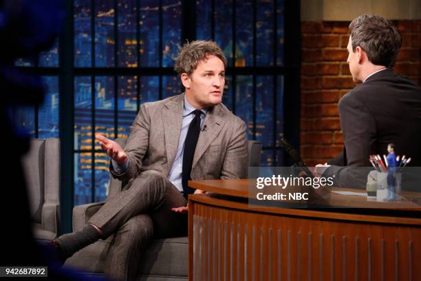 Episode 669 -- Pictured: Actor Jason Clarke during an interview with host Seth Meyers on April 5, 2018 --