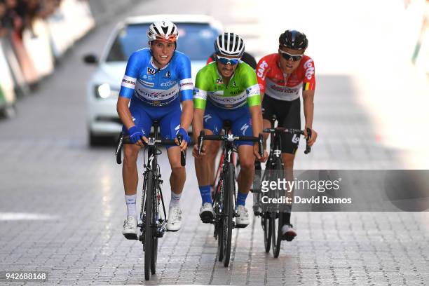 Enric Mas of Spain and Team Quick-Step Floors Blue Young Jersey / Julian Alaphilippe of France and Team Quick-Step Floors Green Points Jersey /...