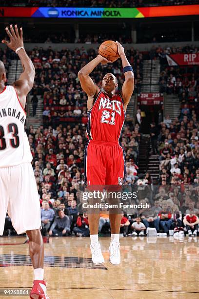 Bobby Simmons of the New Jersey Nets shoots a jump shot during the game against the Portland Trail Blazers at The Rose Garden on November 25, 2009 in...