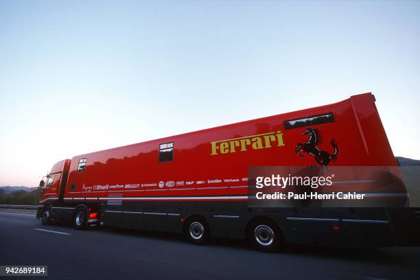 Grand Prix of France, Circuit de Nevers Magny-Cours, 30 June 1996. Ferrari transporter on the road.