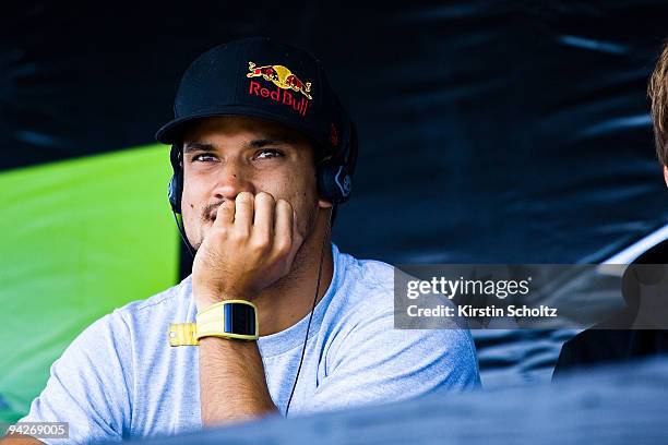 Michel Bourez of Tahiti watches the action at the Billabong Pro Pipeline Masters on December 10, 2009 at the Banzai Pipeline on the North Shore,...