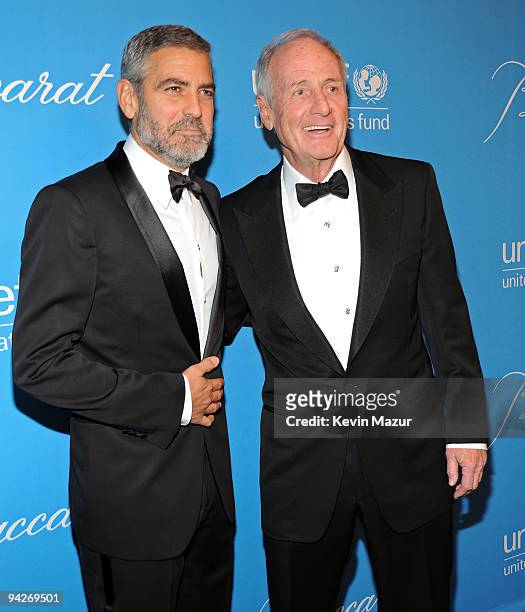 Actor George Clooney and producer Jerry Weintraub arrive at the UNICEF Ball held at the Beverly Wilshire Hotel on December 10, 2009 in Beverly Hills,...