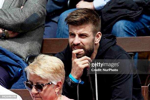 Gerard Pique football player of FC Barcelona attends the match between David Ferrer of Spain and Alexander Zverev of Germany during day one of the...