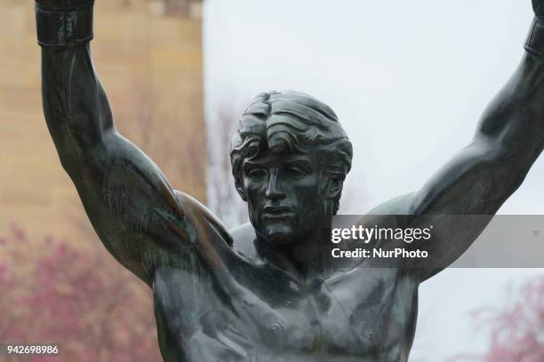 The Rocky Statue situated near the 'Rocky Steps' of the Philadelphia Museum of Art, in Philadelphia, PA, on April 6, 2018. Since its permanent...