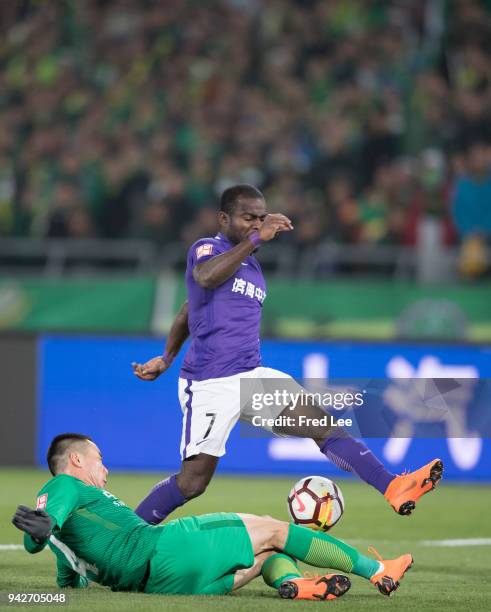 Frank Acheampong of Tianjin Teda FC in action during the 2018 Chinese Super League match between Beijing Guoan and Tianjin Teda at Workers Stadium on...