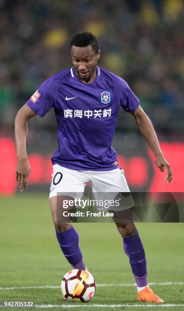 John Obi Mikel of Tianjin Teda FC in action during the 2018 Chinese Super League match between Beijing Guoan and Tianjin Teda at Workers Stadium on...