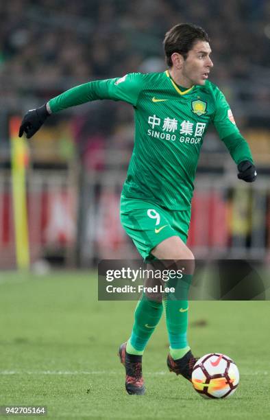 Soriano of Beijing Guoan in action during the 2018 Chinese Super League match between Beijing Guoan and Tianjin Teda at Workers Stadium on April 6,...