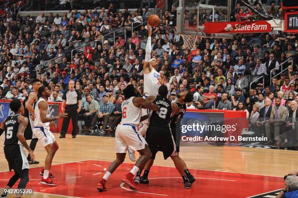 Tobias Harris of the LA Clippers shoots the ball against the San Antonio Spurs on April 3, 2018 at STAPLES Center in Los Angeles, California. NOTE TO...