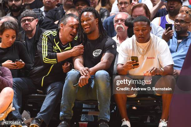 Todd Gurley attends a basketball game between the Los Angeles Lakers and the San Antonio Spurs on April 4, 2018 at STAPLES Center in Los Angeles,...