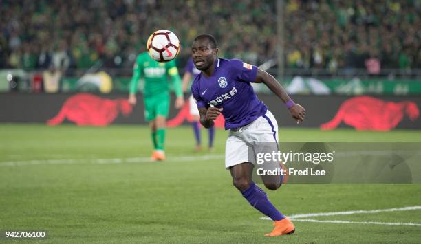 Frank Acheampong of Tianjin Teda FC in action during the 2018 Chinese Super League match between Beijing Guoan and Tianjin Teda at Workers Stadium on...