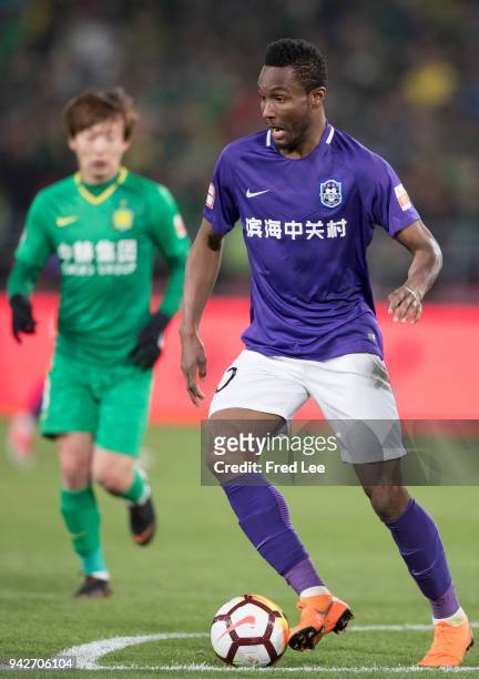 John Obi Mikel of Tianjin Teda FC in action during the 2018 Chinese Super League match between Beijing Guoan and Tianjin Teda at Workers Stadium on...