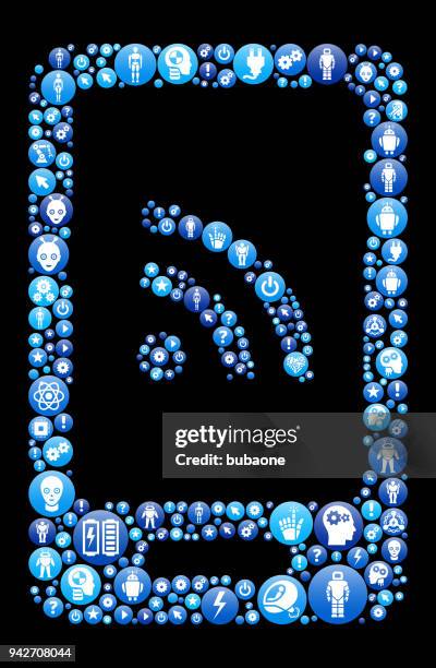 wifi connection on smart phone blue icon pattern background - network operations stock illustrations