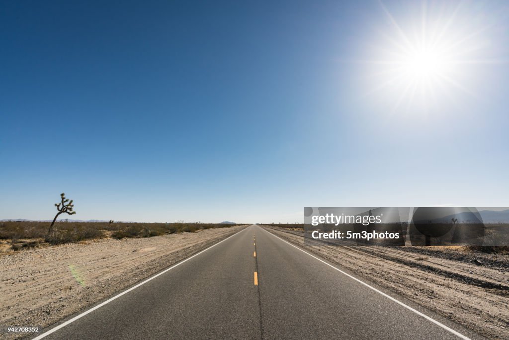 High desert highway road vanishing point