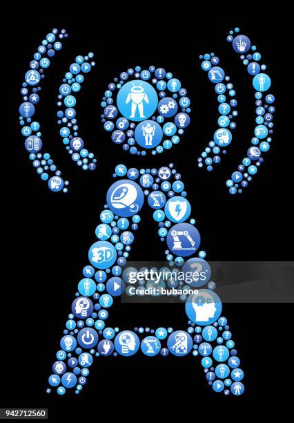 signal tower blue icon pattern background - powered exoskeleton stock illustrations