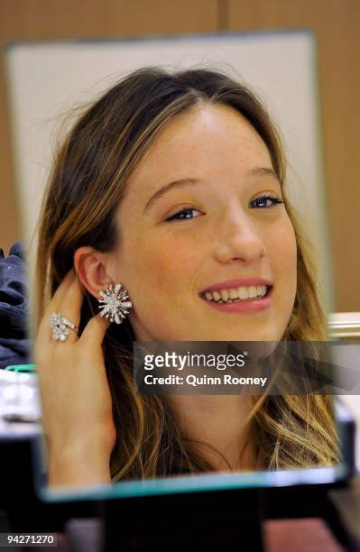 Best Actress nominee Sophie Lowe tries on jewellery in preperation for the AFI Awards 2009 at the Bulgari Collins Street store on December 11, 2009...