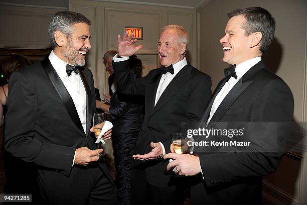 Actor George Clooney, Jerry Weintraub, and actor Matt Damon attend the UNICEF Ball held at the Beverly Wilshire Hotel on December 10, 2009 in Beverly...