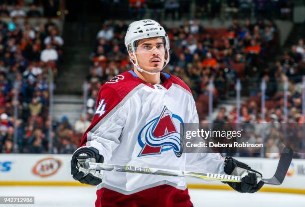 Nail Yakupov of the Colorado Avalanche waits for play to begin during the third period of the game against the Anaheim Ducks at Honda Center on April...