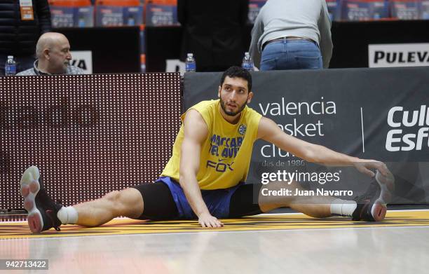 Karam Mashour, #4 of Maccabi Fox Tel Aviv warms up before the 2017/2018 Turkish Airlines EuroLeague Regular Season Round 30 game between Valencia...