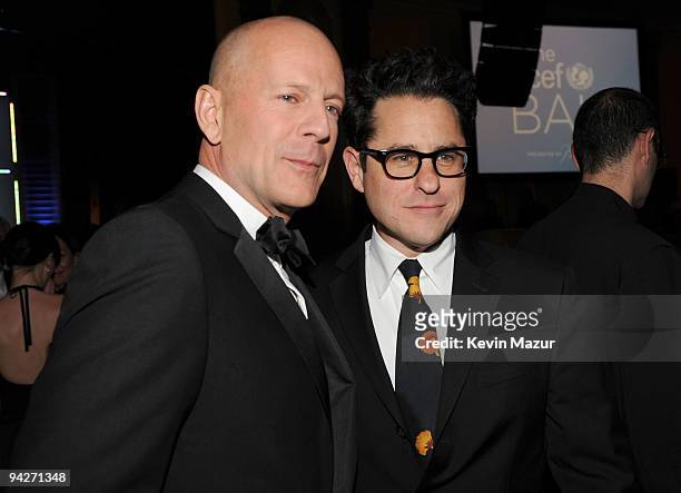 Actor Bruce Willis and director/producer J.J. Abrams attend the UNICEF Ball held at the Beverly Wilshire Hotel on December 10, 2009 in Beverly Hills,...