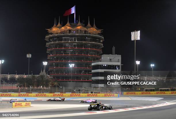 General view of the Sakhir circuit in Manama during the second practice session ahead of the qualifiers for the Bahrain Formula One Grand Prix on...