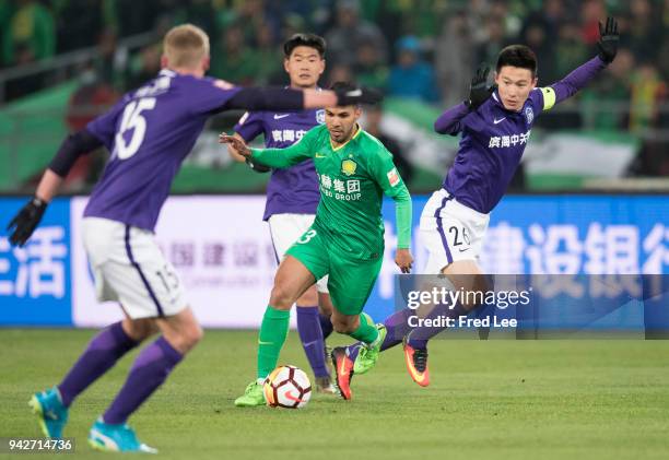 Viera of Beijing Guoan in action during the 2018 Chinese Super League match between Beijing Guoan and Tianjin Teda at Workers Stadium on April 6,...