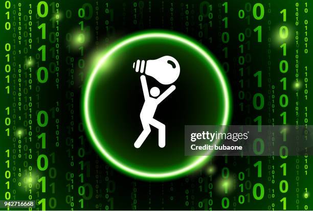 man carrying ligh bulb binary code vector pattern background - binary code lightbulb stock illustrations